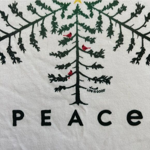 Women’s XXL Life is Good White Long Sleeve Shirt with Snowflake Peace treeDesign - Picture 3 of 13